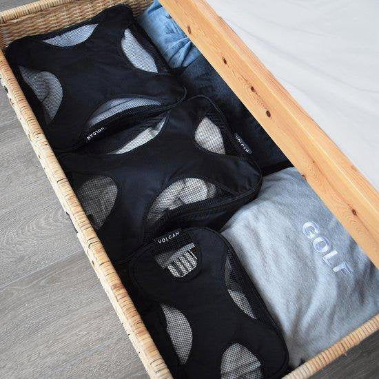 Volcan Packing Cubes - Kit d'organisation pour valise - 4 pièces - Cubes de voyage - Pour sac à dos et valise - Noir