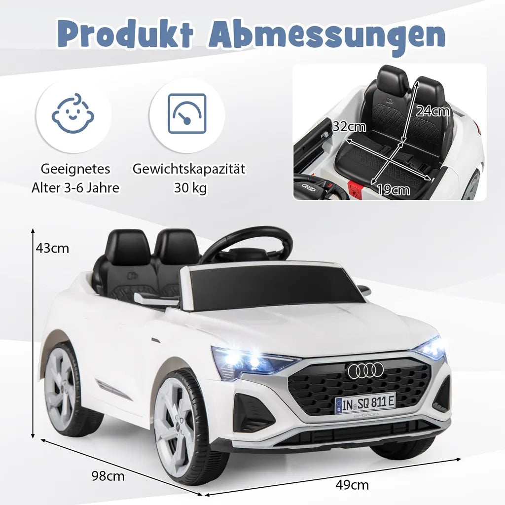 Coast Audi SQ8 Child Car White - Voiture électrique 12V avec télécommande, LED et musique - 98 x 49 x 43 cm