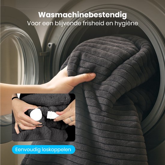 Couverture électrique Auronic - 160 x 120cm - Couverture chauffante - 1 personne - 3 niveaux de chaleur - Peluche - Couverture chauffante - Anthracite