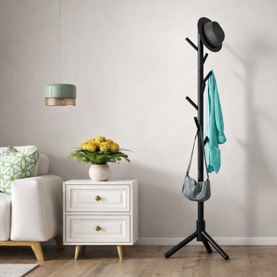 Bayt Porte-manteau - Porte-manteau sur pied - Porte-manteau bois - Porte-manteau sur pied - Porte-manteau - 8 crochets - 175 cm - Noir