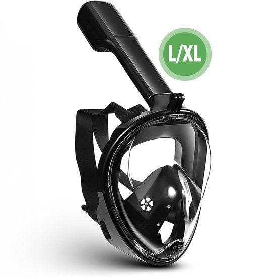 Travelhawk Snorkel Mask - Adults L/XL - Snorkel Set Black - Full Face Diving Mask - Goggles with Snorkel - Snorkelling and Diving