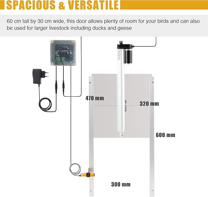 CO-Z Trappe automatique pour poules avec minuterie - Argent - 60 x 30 cm - Capteur infrarouge - Télécommande jusqu'à 40 m - IP44 - Aluminium