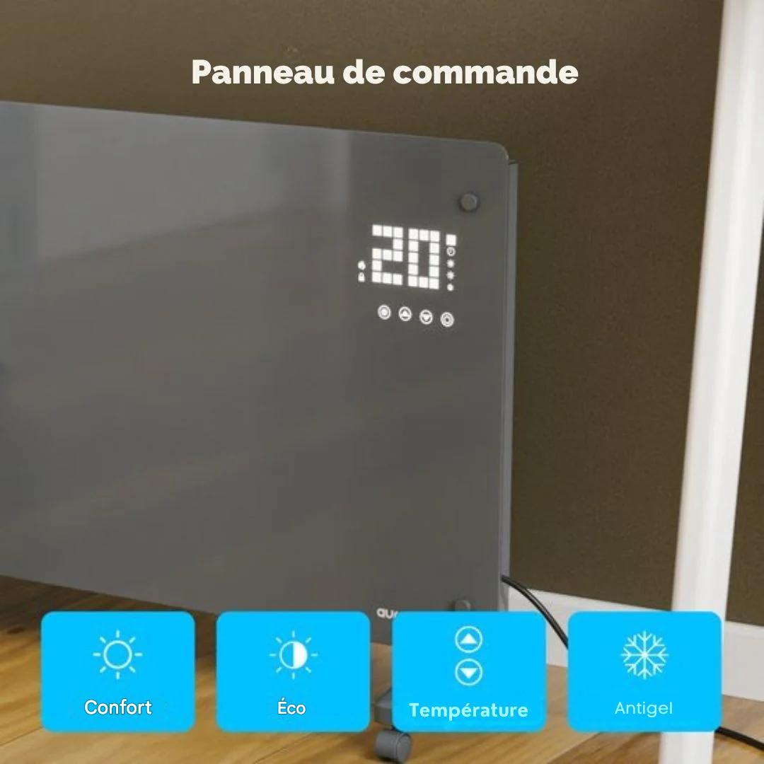 Chauffage Électrique - Auronic - Convecteur avec Thermostat et Télécommande - Panneaux chauffants - jusqu'à 30 m² - 2500W - Gris