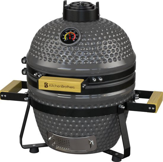 KitchenBrothers Kamado BBQ - 13 Inch Charcoal Barbecue - 27⌀ cm - PFAS-free - Deluxe Set - Egg BBQ with Accessories including Cover - Grey (en anglais)