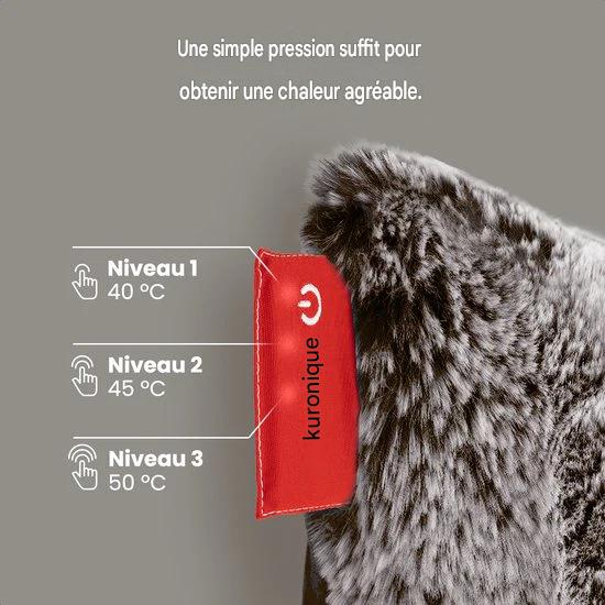 Auronic Oreiller chauffant - Teddy - 45x45 - Sans fil - Rechargeable - Oreiller électrique - Infrarouge - Gris