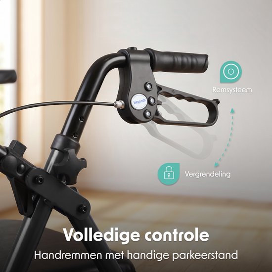 Rollator LifeGoods Basic : léger et pliable (8,7 kg) - Avec siège et dossier – Pour l'intérieur et l'extérieur – Hauteur réglable - Capacité de charge jusqu'à 136 kg – Noir
