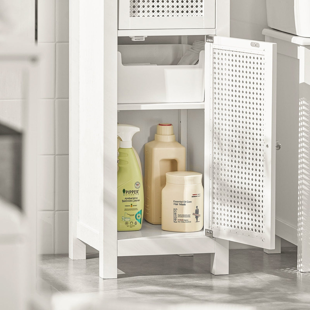 SoBuy Armoire de toilette - Armoire haute - 1 tiroir - 3 étagères - 35 x 32 x 161 cm - Blanc