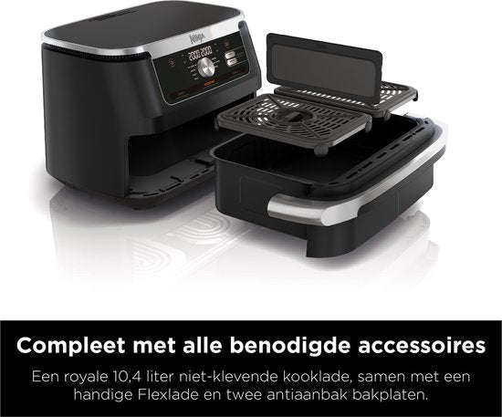 Friteuse à air chaud Ninja Foodi FlexDrawer, DualZone avec cloison amovible, grand bac de 10,4 l, pièces lavables au lave-vaisselle avec revêtement antiadhésif - Noir - AF500EU