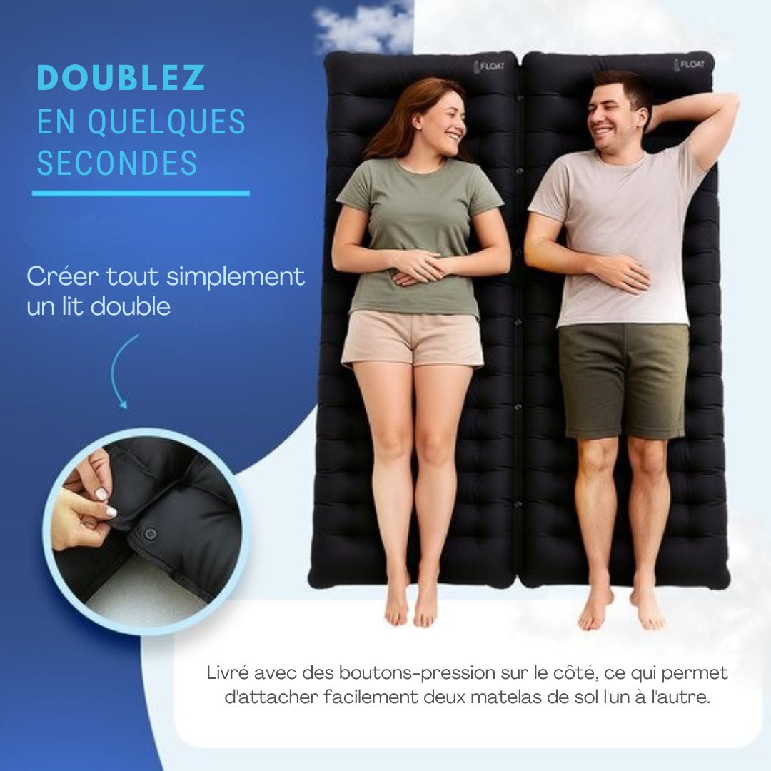 Matelas de couchage 1 personne avec pompe à pied et système click FLOAT- camping - 195x66x12 cm - Noir