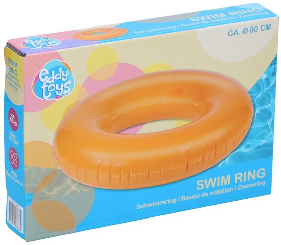 Eddy Toys Bouée de baignade Ø 90 cm - Bouée gonflable - Bouée - Poids max. 65 kg - Patch de réparation inclus - Orange