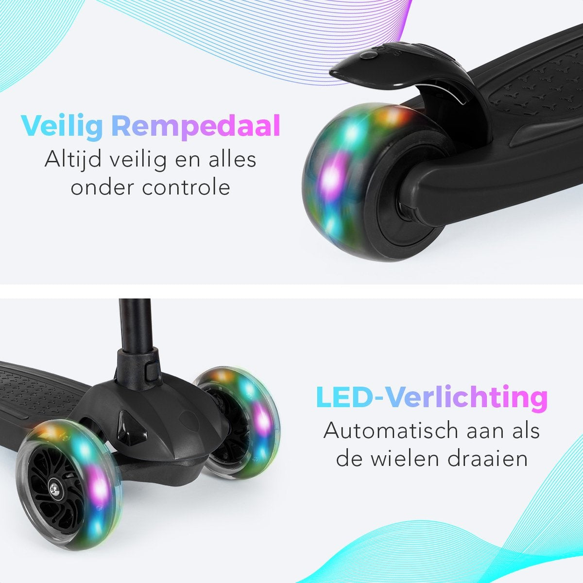 LifeGoods TurboRide Kids' Scooter - Step 5-8 Years - 3 Luminous Wheels - Boys/Girls - Black