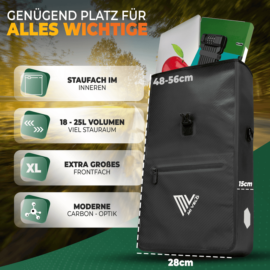 MIVELO Max - Sacoche étanche 2-en-1 pour porte-bagages - Carbon - 25L