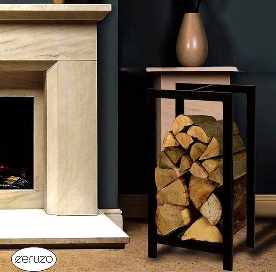 Porte-bûches - Rangement pour bois de chauffage - 30 x 23 x 60 cm - Noir mat
