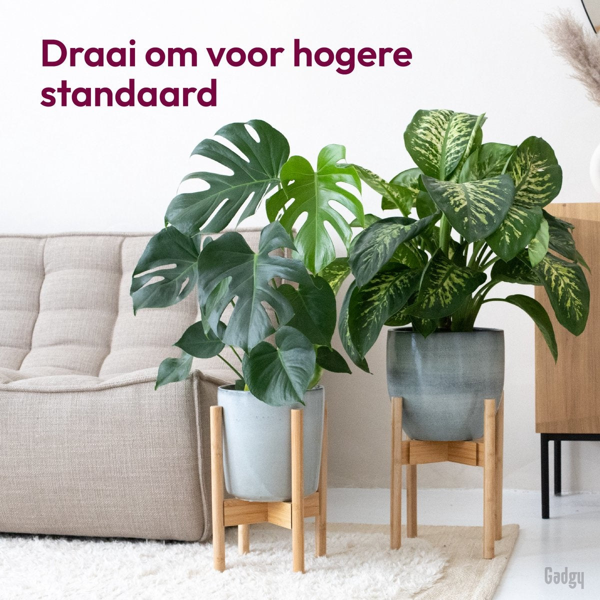 Gadgy Bamboe Plantenstandaard 2 st - Plantentafel - Plantentafeltje voor binnen - Plantenrek - Uitschuifbaar - Hout - Ø 20 tot 30 cm