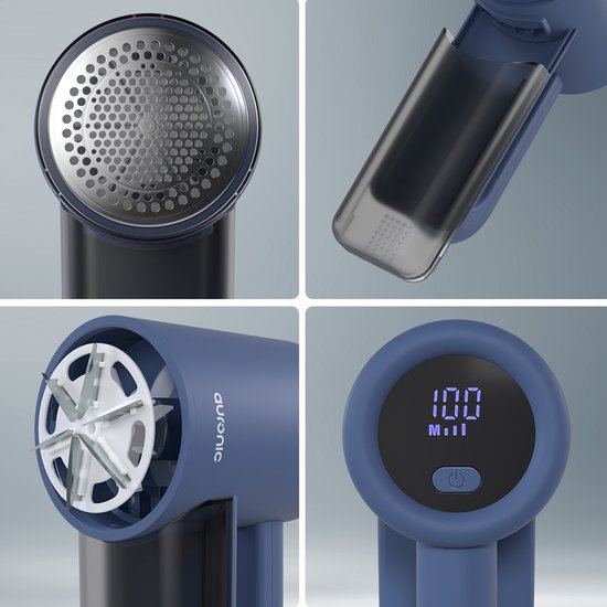 Auronic Electric Lint Remover Pro - Tondeuse à peluches - Autonomie 120 minutes - Rechargeable - Affichage LED - Défoliateur - Bleu
