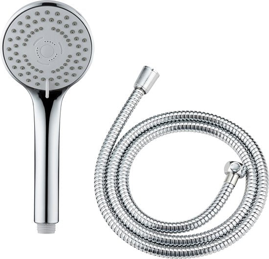 Ensemble de douche à main WENKO Basic 9,5 cm - 5 types de jets - Chromé - Pomme de douche avec flexible