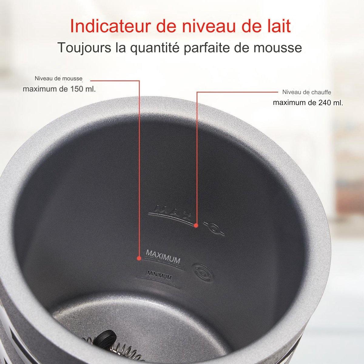 Mousseur à Lait Électrique KitchenBrothers, Chauffe Lait Chocolatière, Revêtement Antiadhésif, 400W, Noir