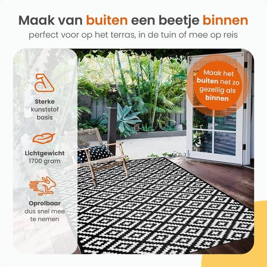 Goliving Tapis d'extérieur Summer Diamond - 183x290CM - Tapis de jardin - Tapis d'extérieur - Tapis - Tapis de jardin - Réversible - Sac de transport inclus - Noir/Blanc