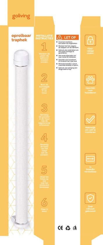 Barrière de sécurité enroulable - Goliving – Barrière pour enfants – Système Push & Turn – Largeur 10 à 150 cm – Cadre en aluminium – Maille grise
