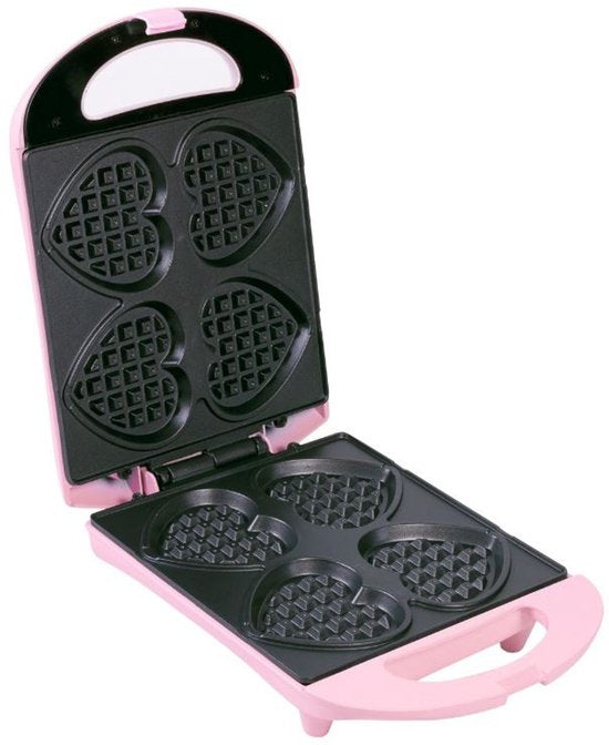 Gaufrier Bestron - DSW271P - 1 400 W - 4 mini-gaufres en forme de cœur - 20 bâtonnets en bois inclus - Rose
