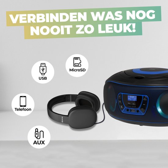 Denver Portable DAB Radio CD Player Kids - Bluetooth - Light Effects - Boombox - AUX - FM - TDB212BLUE