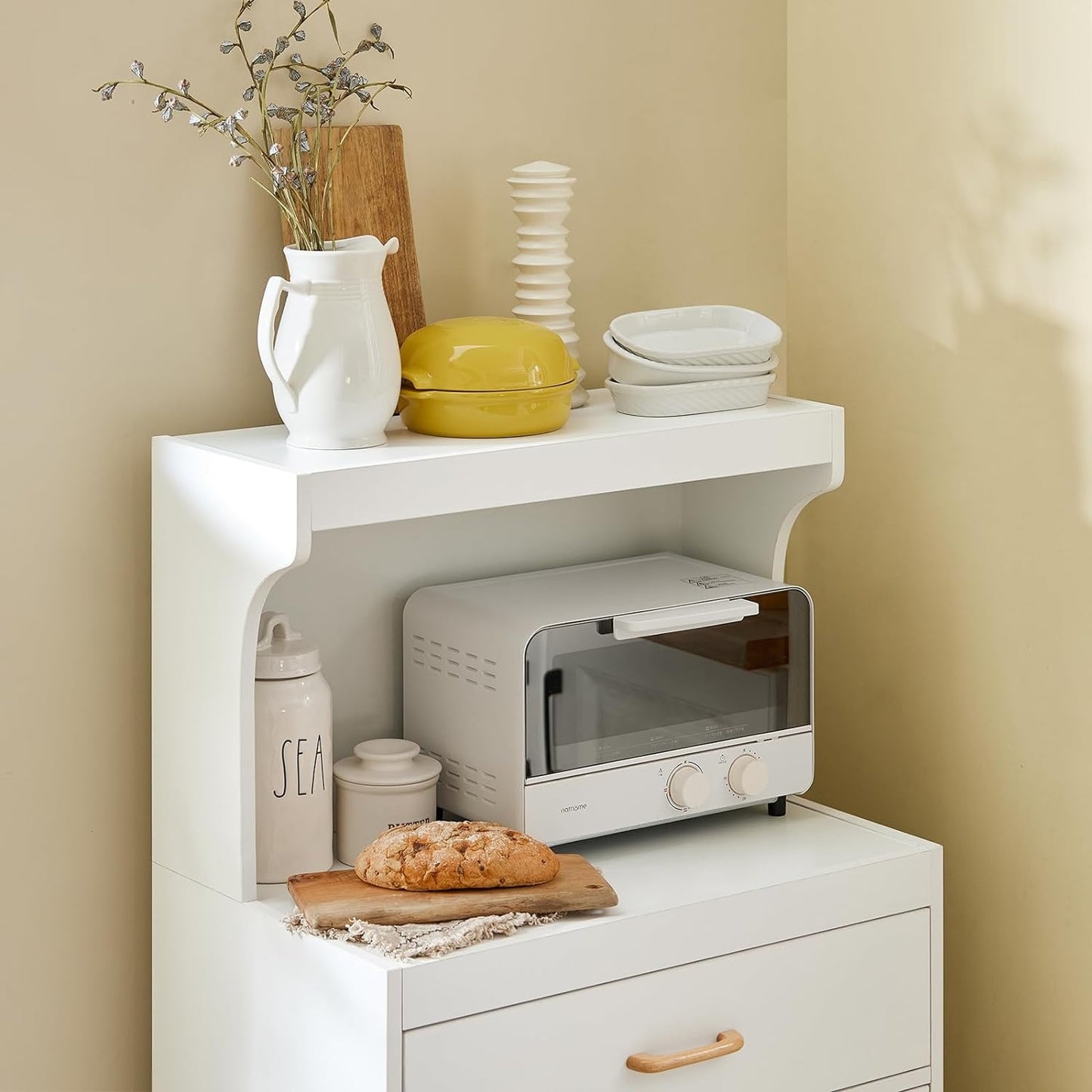 SoBuy Meuble micro-ondes avec 1 tiroir - Max. 60 kg - MDF - Avec roulettes - 62 x 40 x 119 cm - Blanc