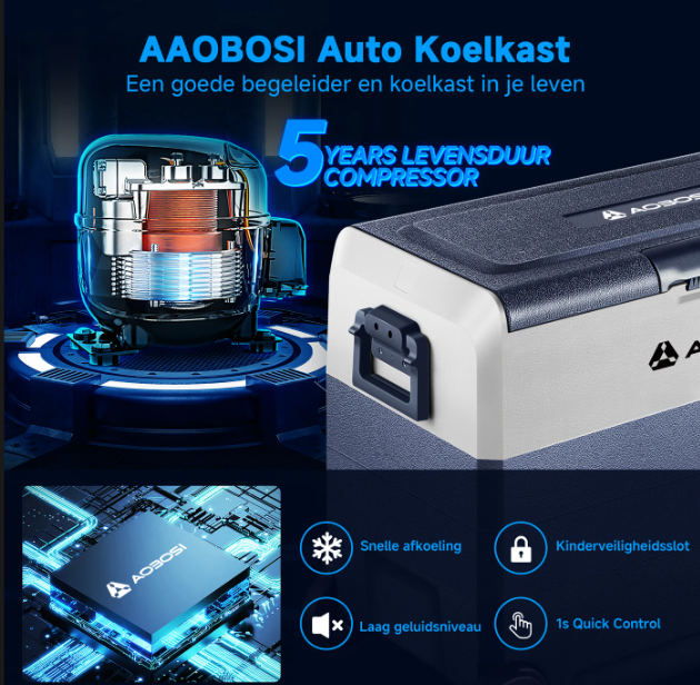 Glacière à compresseur AAOBOSI 60 L à deux zones - Commande via application - 12/24 V et 230 V - Noir