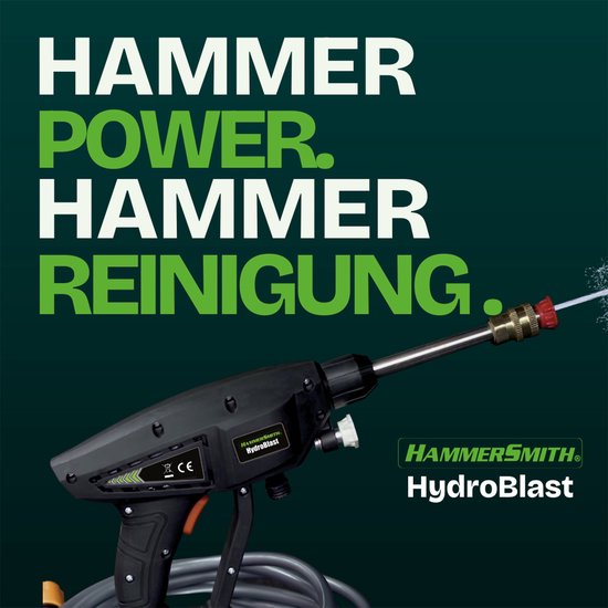 Pistolet de lavage auto Hammersmith HydroBlast 2-en-1 - Nettoyeur haute pression sans fil avec batterie rechargeable pour le nettoyage du jardin, des véhicules et des surfaces extérieures - Nettoyeur puissant