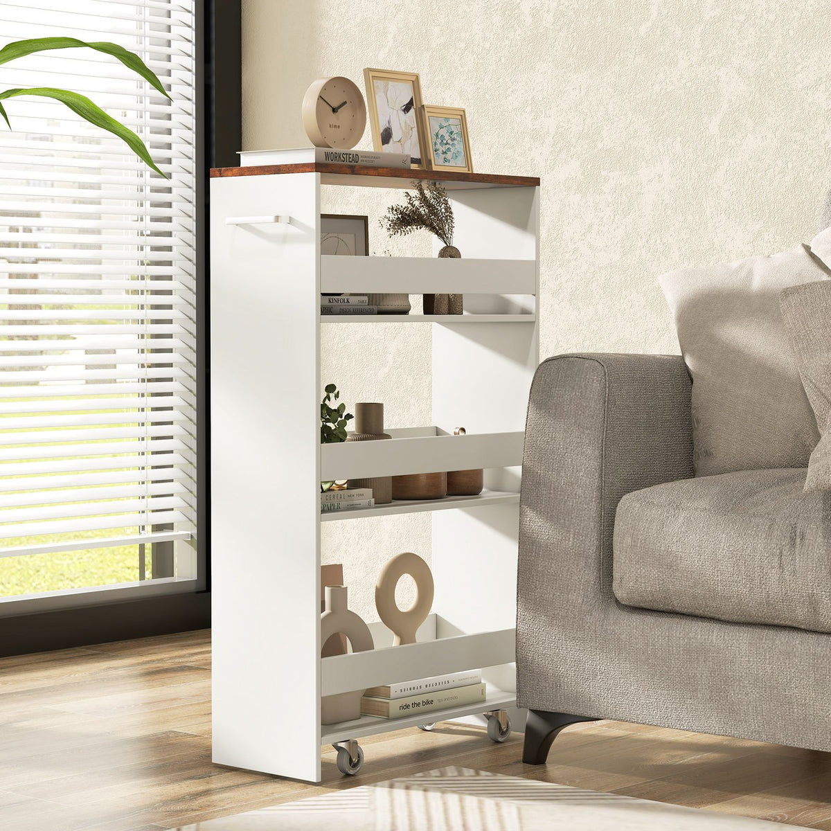 Coast Niche Cart on Wheels 4 Shelves - 47.5 x 20 x 80.5 cm - White Narrow Kitchen Trolley