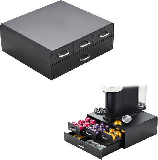 BRASQ Porte-capsules pour tasses Nespresso - pour tasses Dolce Gusto - Jusqu'à 50 tasses - Porte-tasses à café Noir - Boîte de rangement avec 4 tiroirs - Vertuo - K-cup