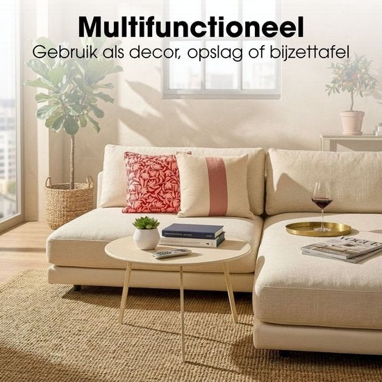 Mica Decorations Seattle : table d'appoint ronde d'extérieur - Table basse - Table de salon d'extérieur - Peut également servir de petite table pour plantes ou de support pour plantes - Métal - 38 x 61 cm - Crème