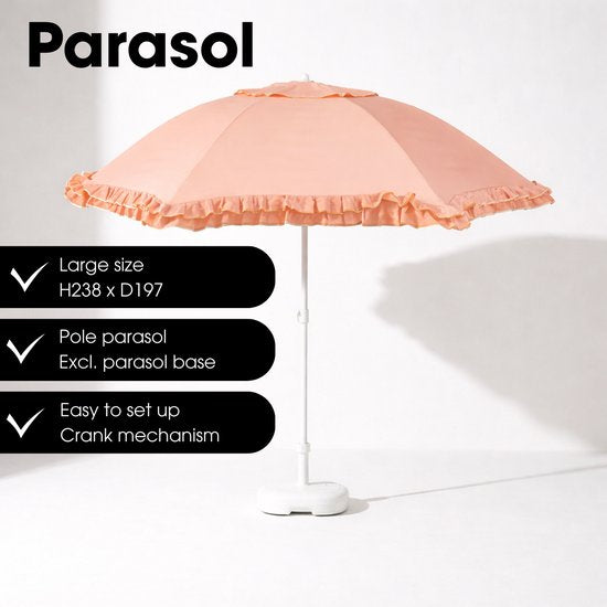 Mica Decorations : parasol inclinable à volants - Parasol à mât 238 x Ø 195 cm - Parasol de jardin ou de balcon - Polyester, acier - Pêche