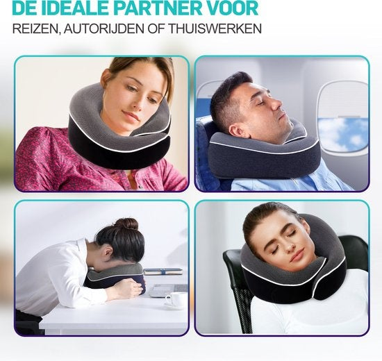 MiRi Neck Pillow -【Luxe】Travel Pillow - Soutien de la nuque - Mousse à mémoire de forme - Noir - Ergonomique - Avion/Voiture/Bureau à domicile