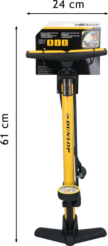 Pompe à vélo Dunlop avec manomètre - Pompe à vélo pour valve Dunlop, Schrader et française - Pompe sur pied avec adaptateurs pour jouets aquatiques et balles