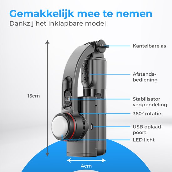 Nuvance - Stabilisateur à cardan pour smartphone - Stick à selfie - avec trépied et télécommande - Trépied