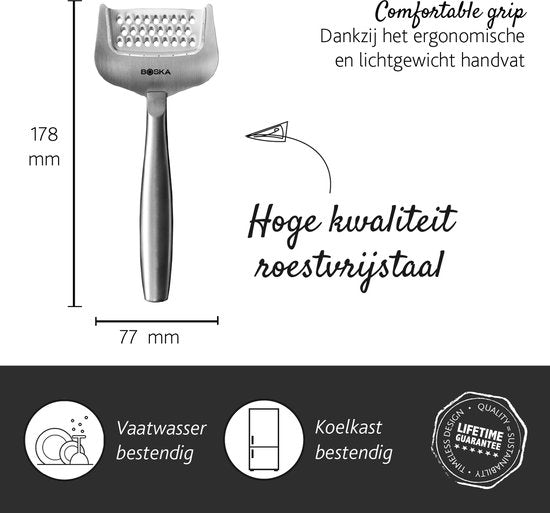 Râpe à fromage Boska Copenhagen - Râpe à fromage à pâte dure - Râpe à fromage pour fromage affiné - Résiste au lave-vaisselle - Râpe à fromage multifonctionnelle - acier inoxydable - 180 x 74x 20 mm - Ustensiles de cuisine - Accessoires de cuisine - Garan