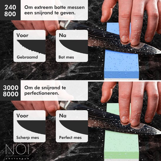 NOI Amsterdam - Luxury Double-Sided Sharpening Stone - Aiguisoir à couteaux - Wetstone - 240/800 3000/8000 - Accessoires de cuisine