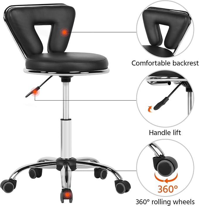 Tabouret pivotant à hauteur réglable Yaheetech - Dossier bas - Cuir synthétique - Pour le bureau ou la maison