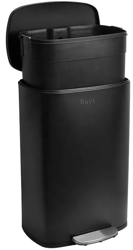 Bayt Trash can - Pedal bin 50 Liter - Trash can 50 Liter - Garbage can 50 Liter - Trash Separation - Waste bin - Stainless steel - Black