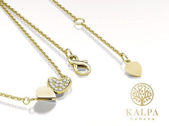 Yolora Collier femme avec pendentif - Coeurs - Cristaux Kalpa Camaka - Couleur or - Plaqué or jaune 18K - Collier femme or - Bijoux - Collier - Boîte cadeau de luxe - Boîte cadeau - Emballage cadeau - Magnifique emballage cadeau