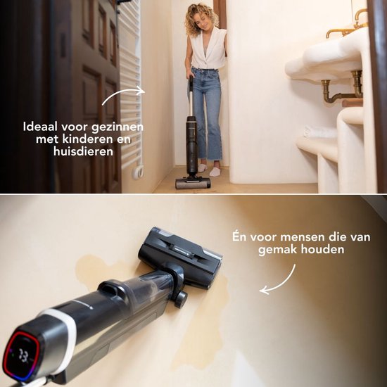 Techweise TC1 Aspirateur balai sans fil Wet & Dry - 30 min d'autonomie - 3 modes de nettoyage - Fonction autonettoyante - 220W - Noir