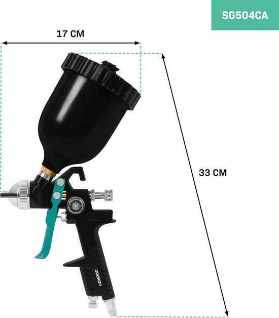 VONROC PRO Pulvérisateur de peinture - Pistolet à peinture - design HVLP - réservoir de 600ml - 3 buses incluses - 2-10 bar - raccord universel EURO/DIN 7.2mm