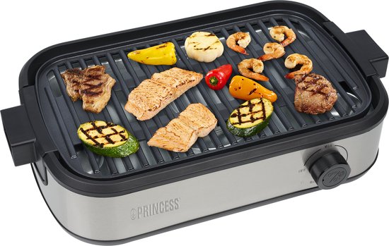 Princess Table Chef Purify - 103215 - Barbecue de table - 35 x 21 cm - Gril de table et barbecue avec système de filtration d'air - Aspiration intégrée - Jusqu'à 260 degrés - Sans PFAS - 1 800 W