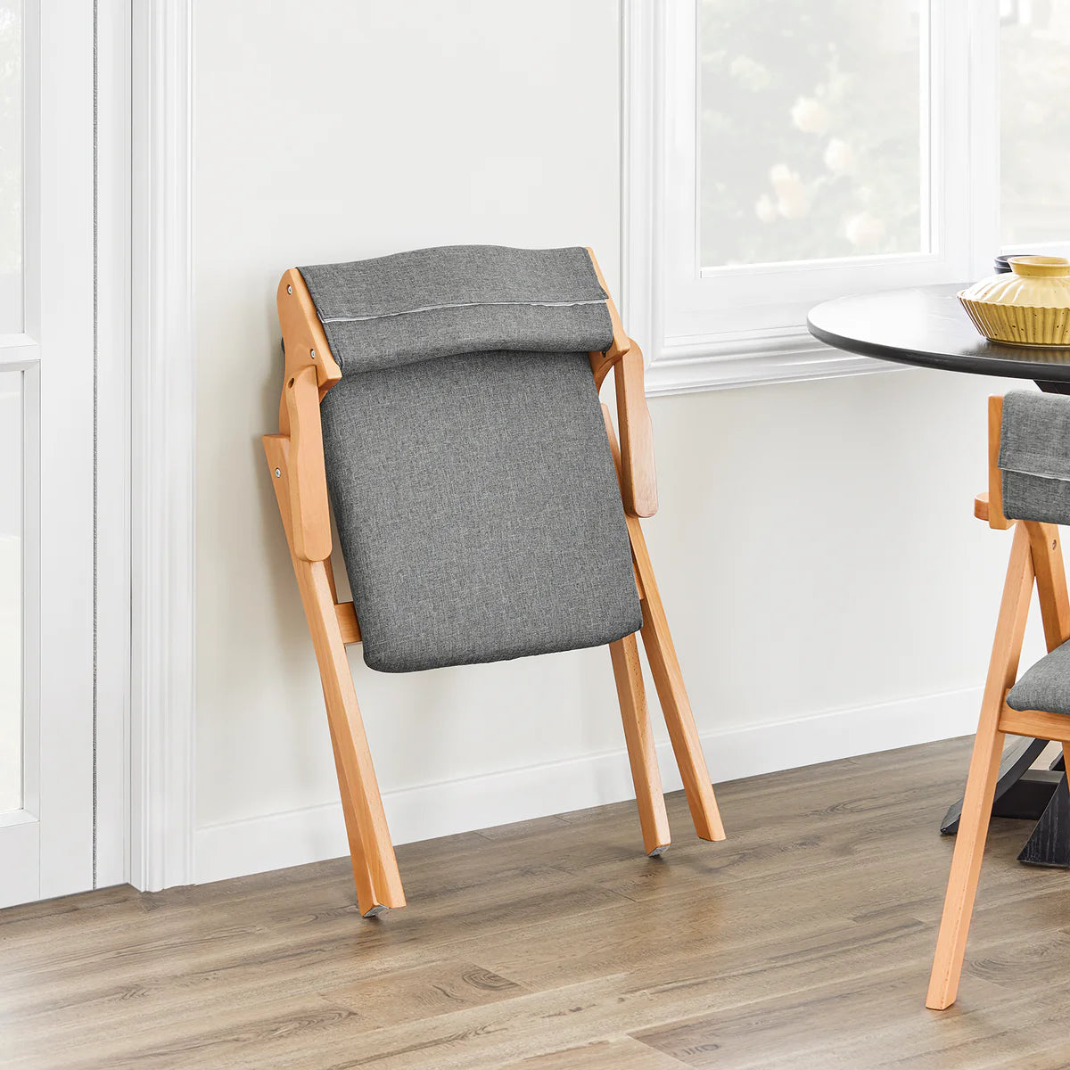 SoBuy FST98-HG Chaise de salle à manger pliable en bois avec coussin - Chaise pliable en hêtre massif - Gris