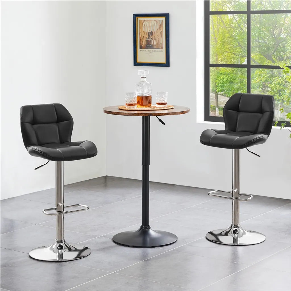 Yaheetech Barstools Set of 2 - Black Faux Leather - Adjustable 62.5-84.5 cm - 360° Swivel with Backrest and Footrest