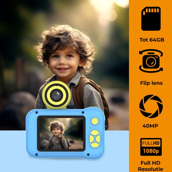 Denver Kids' Camera Full HD - Flip Lens for Selfies - 40MP - Appareil photo numérique pour enfants - Photo et vidéo - Jeux - KCA1351 - Bleu