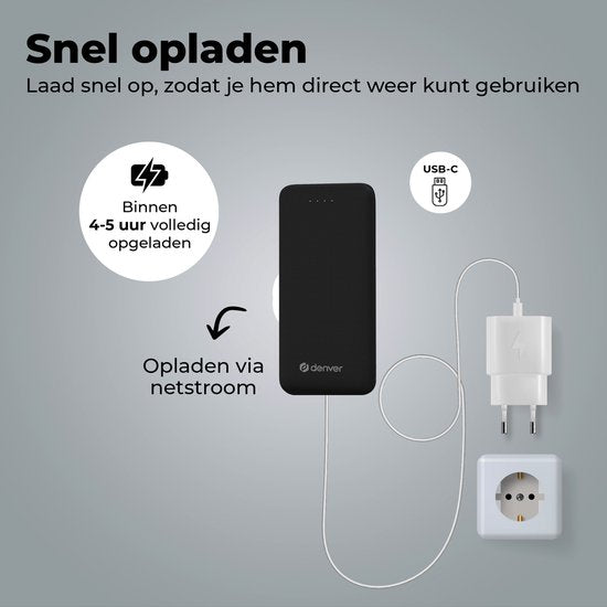 Denver Powerbank 10000 mAh - Avec indicateur de batterie - USB - Micro USB - Powerbank universel pour Apple iPhone / Samsung, entre autres - Noir - PBS10010B