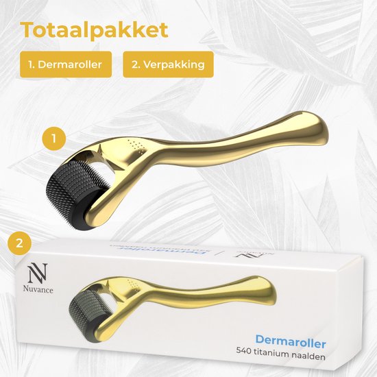 Nuvance - Dermaroller - 540 micro-aiguilles de 0.5mm - eBook inclus - Derma Roller pour le soin de la peau - Roller à barbe pour la croissance des cheveux - Emballage stérile