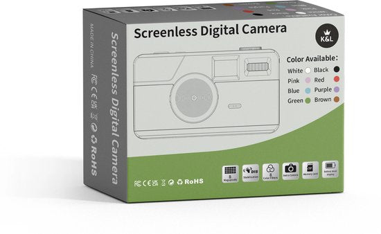 Appareil photo numérique K&L - Sans écran - Rechargeable - 16 000 photos - Appareil photo - Vintage - Comprend 32 Go - Durable - Marron