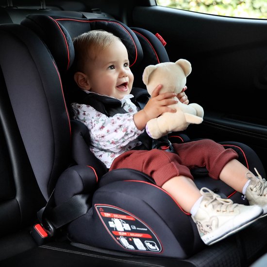 Siège auto Carkids I-Size Luca - Conforme à la norme I-Size R-129 - Pour les enfants mesurant entre 76 et 150 cm - Appui-tête réglable - Noir/Rouge